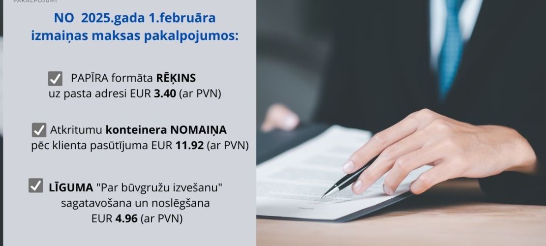 Izmaiņas  maksas pakalpojumu izcenojumos